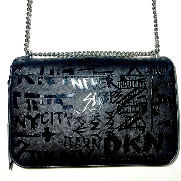 DKNY Sina MD Flap Shoulder Bag Crossbody Handbag with Embossed Logo Graffiti - Picture 2 of 7
